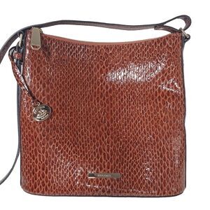 Brahmin Women’s Crossbody Bag Medium Katie Brown Snake Embossed Genuine Leather
